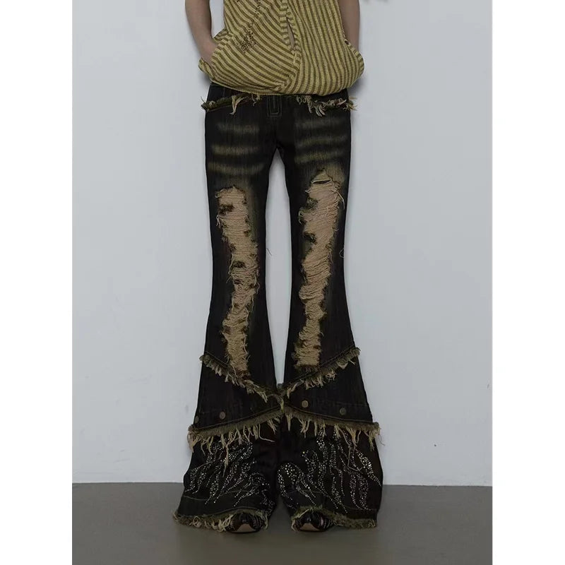 Grunge High-Waist Flare Jeans für Damen
