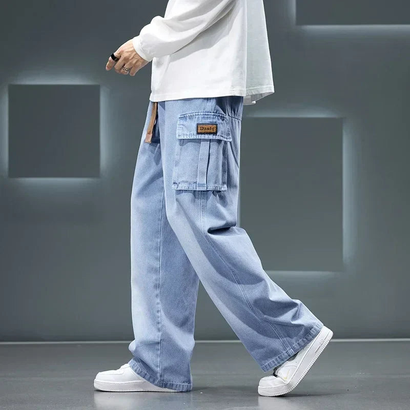 Straight Leg Solid Color Cargo Jeans