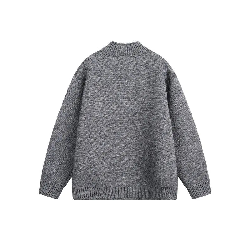 Vintage Loose Knitted Zipper Cardigan