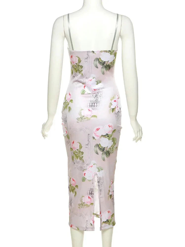 French Retro Floral Midi Dress