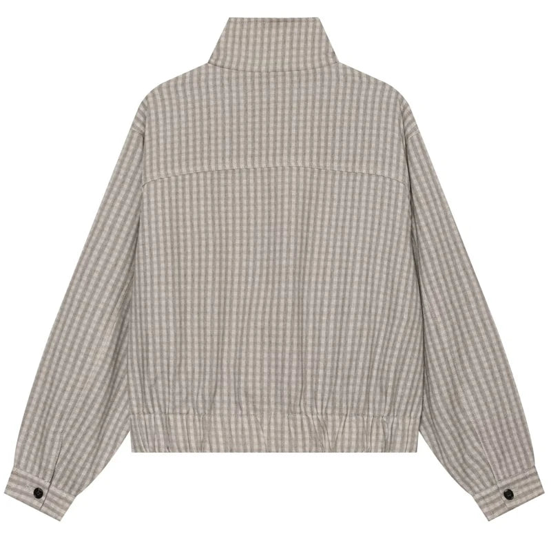 Plaid Zip-up High Collar Windbreaker Jacket