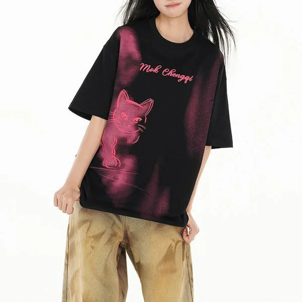 Vintage Graphic Kitten Printed T-Shirt