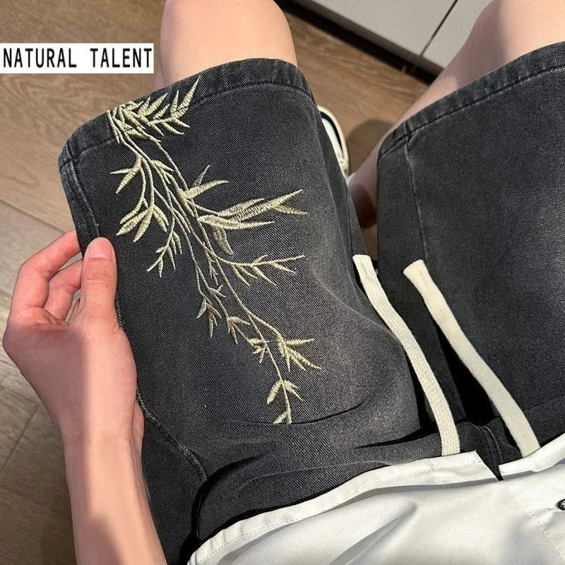 Y2K Floral Embroidered Denim Shorts