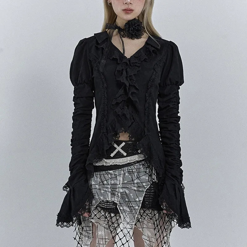 Gothic Black Dark Irregular Blouse