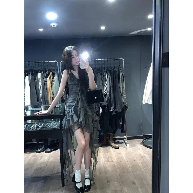 Gothic Rüschen unregelmäßiges Minikleid Damen
