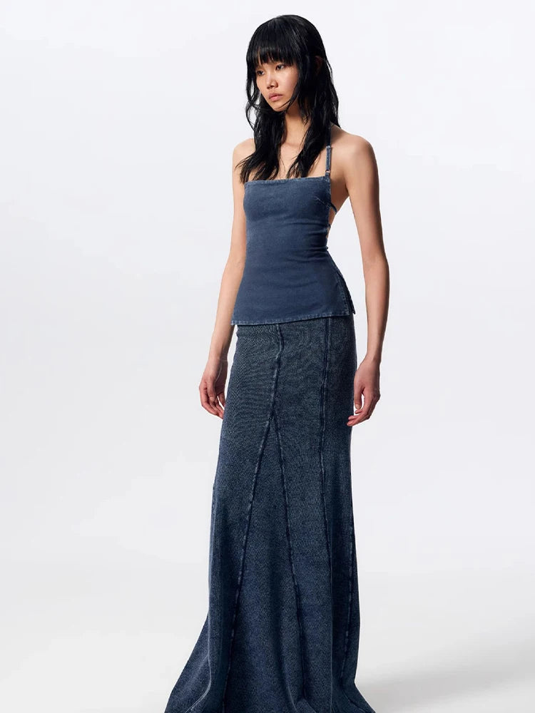 Denim Blue Halter Korean Top