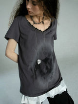 Vintage Lace Patchwork Grunge Punk T-Shirt