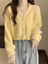 Soft Girl Solid Color Knitted Cardigan