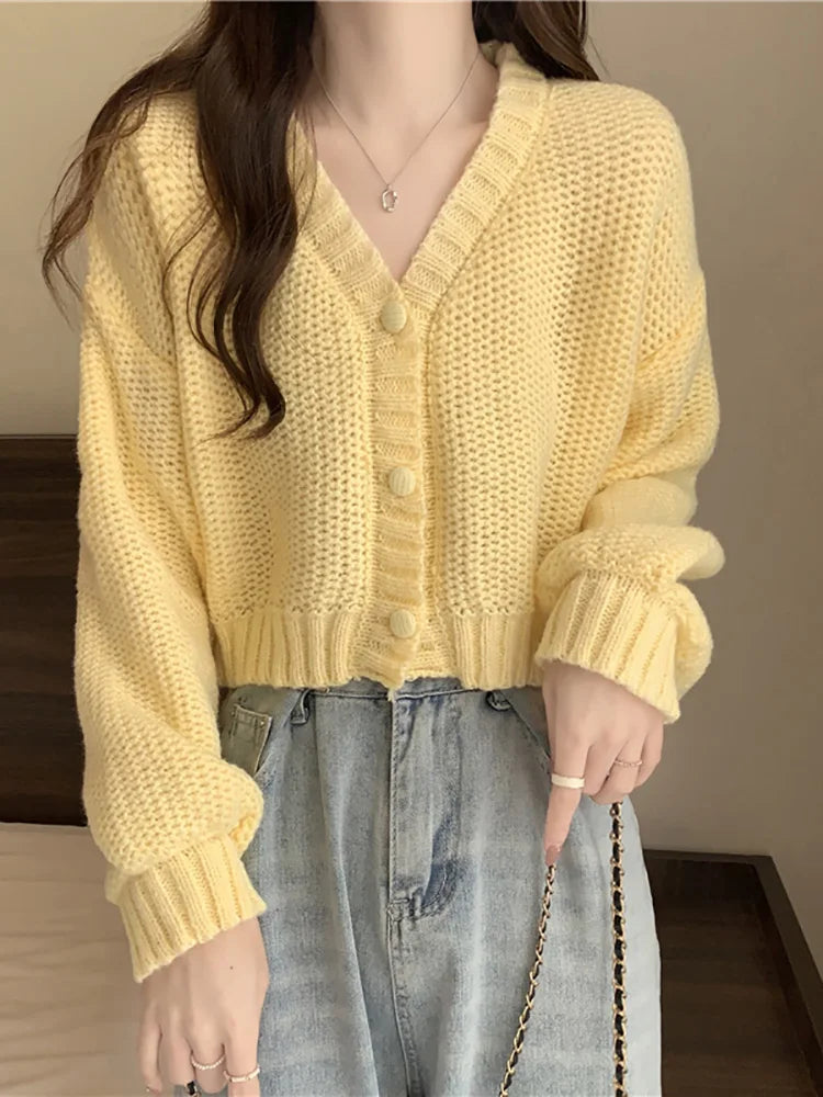 Soft Girl Solid Color Knitted Cardigan