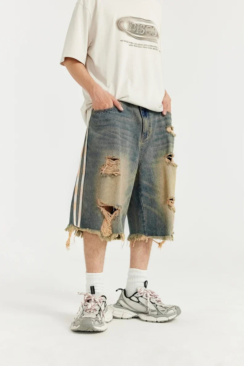 Trendy Ripped Patchwork Distressed Denim Jorts