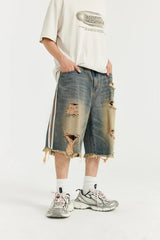 Trendy Ripped Patchwork Distressed Denim Jorts