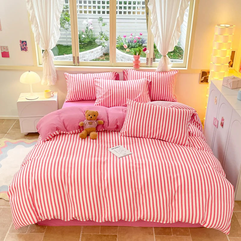 Nordic Striped Simple Style Cotton Bedding Set