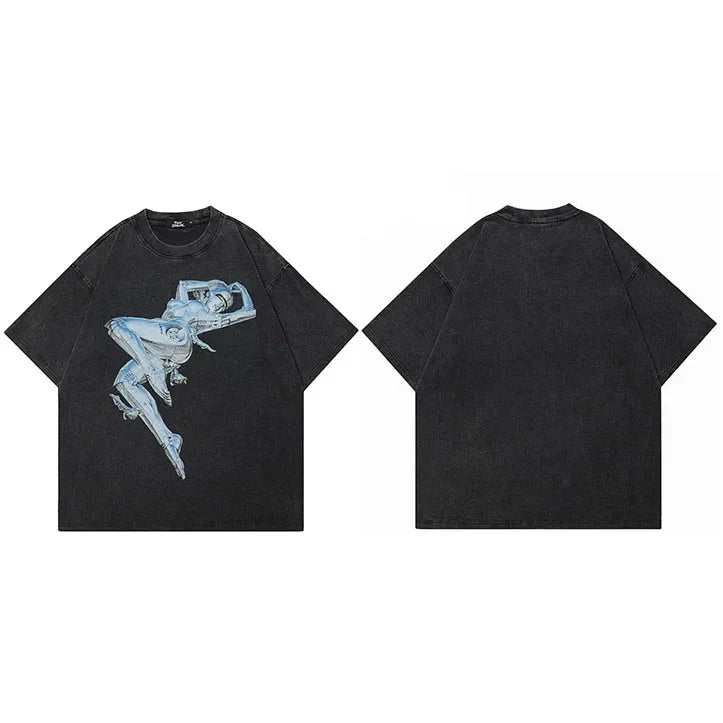 Oversized Hip Hop Suspended Robot T-Shirt