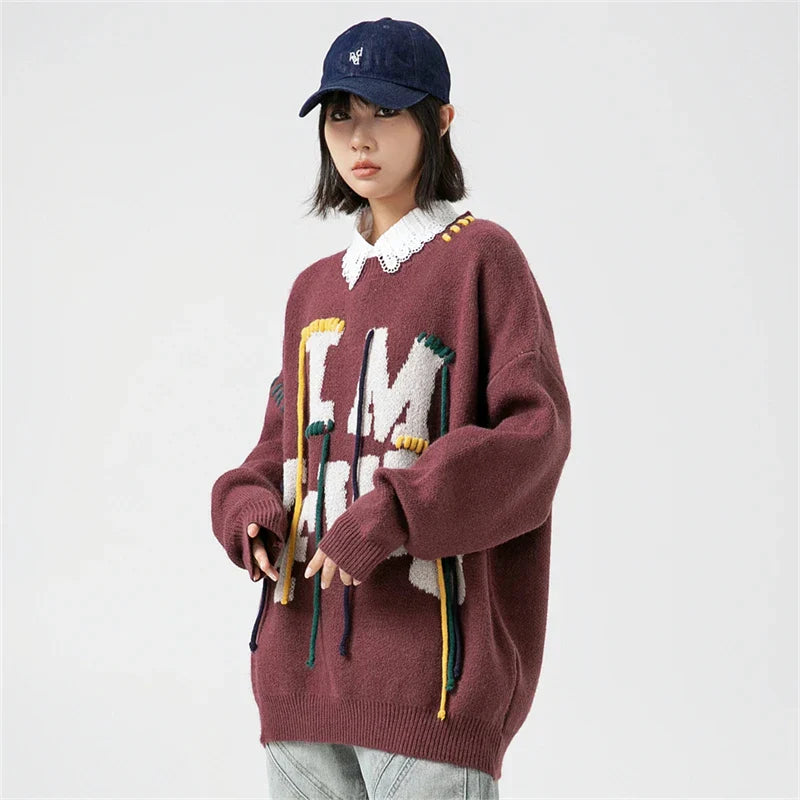 Oversize Alphabet Embroidery Knitted Sweater