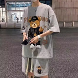 Breathable Loose Bear Print Shorts T-Shirt