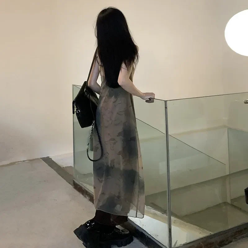 Vintage Tie Dye Mesh Maxi Dress