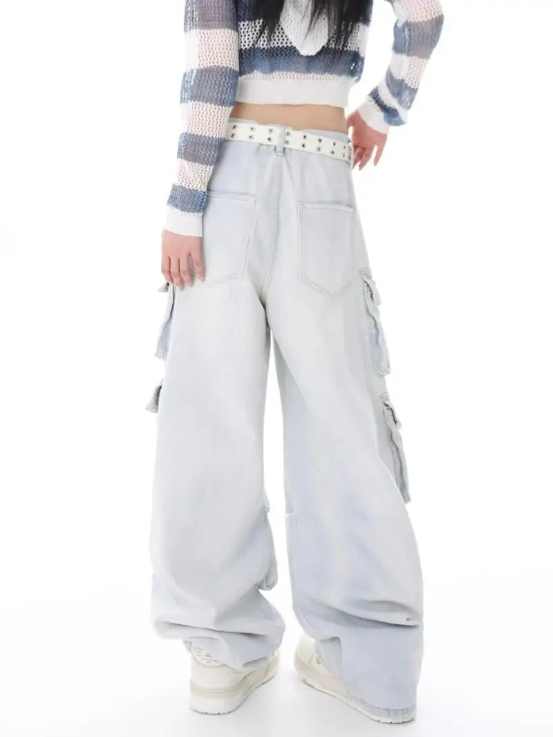 Y2K Belted Washed Cargo Jeans
