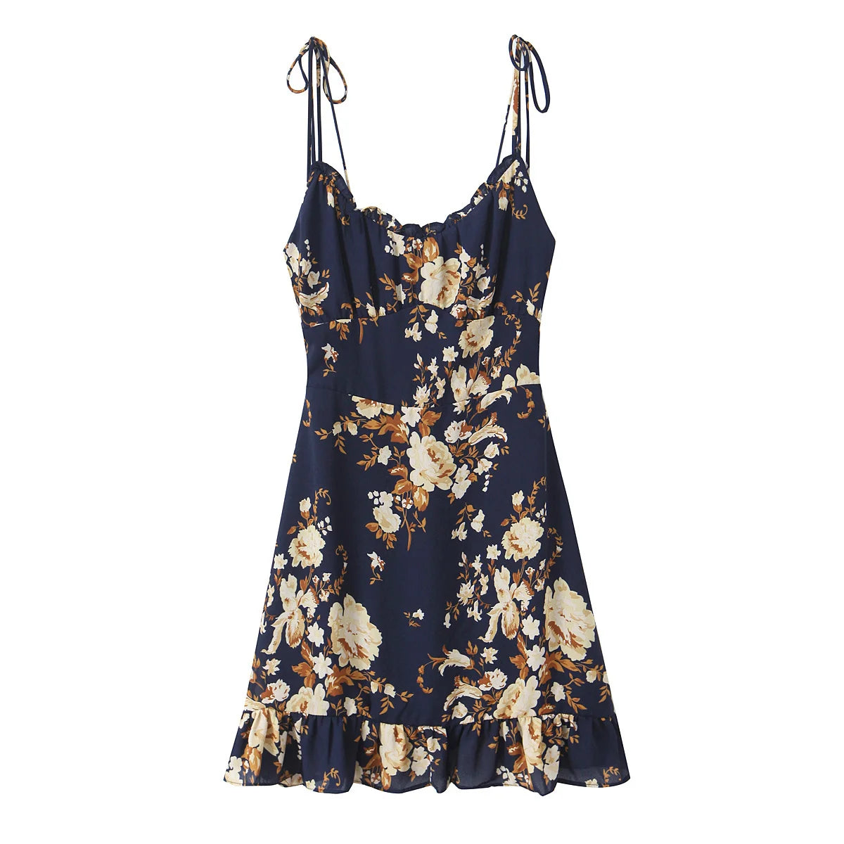 French Vacation-style Floral Print Sleeveless Dress