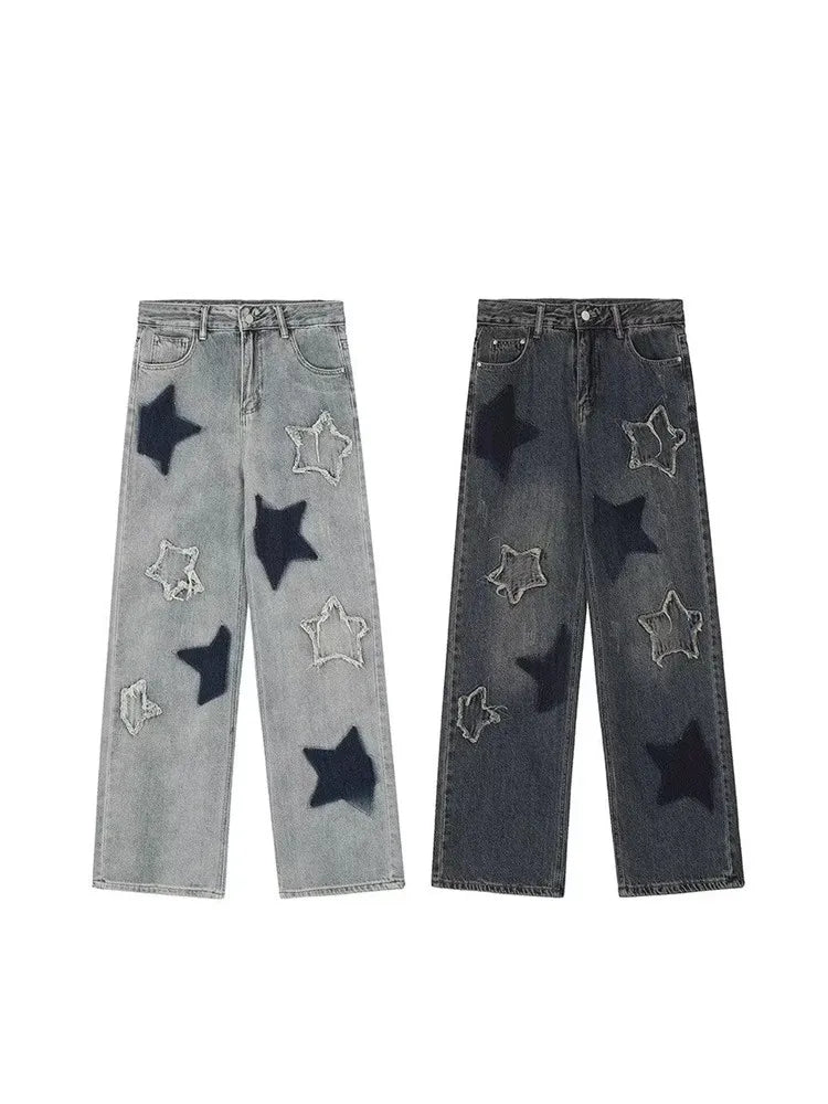 Vintage Star Embroidery Baggy Jeans