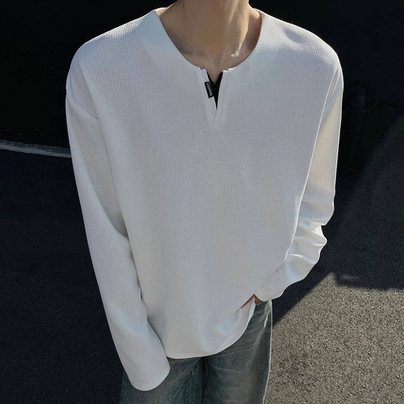Einfarbiges Langarm-V-Shirt