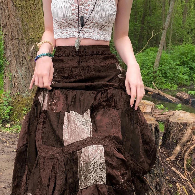 Patchwork Retro Maxi Skirt