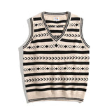 Suéter sin mangas vintage de punto jacquard con cuello en V