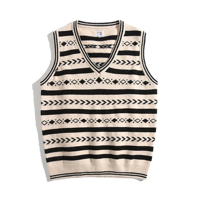 Vintage Jacquard V-Ausschnitt Pullover Ärmelloser Sweater