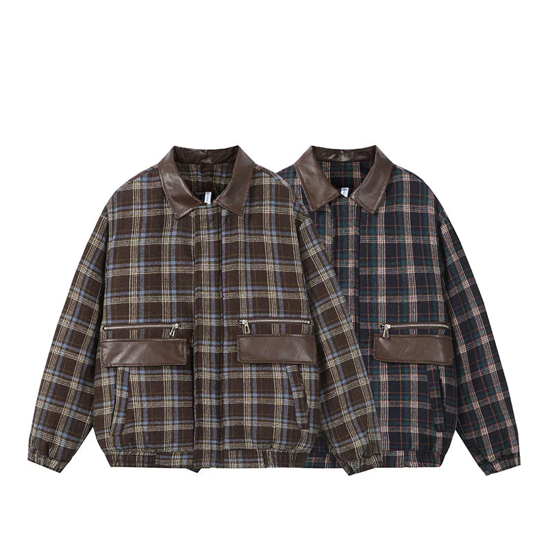 Karierte Windbreaker-Jacke aus Wolle für Damen