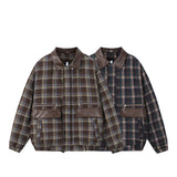 Karierte Windbreaker-Jacke aus Wolle für Damen