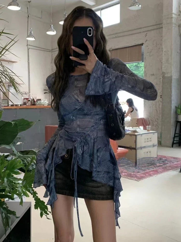 Grunge Vintage Hollow Out Blouses