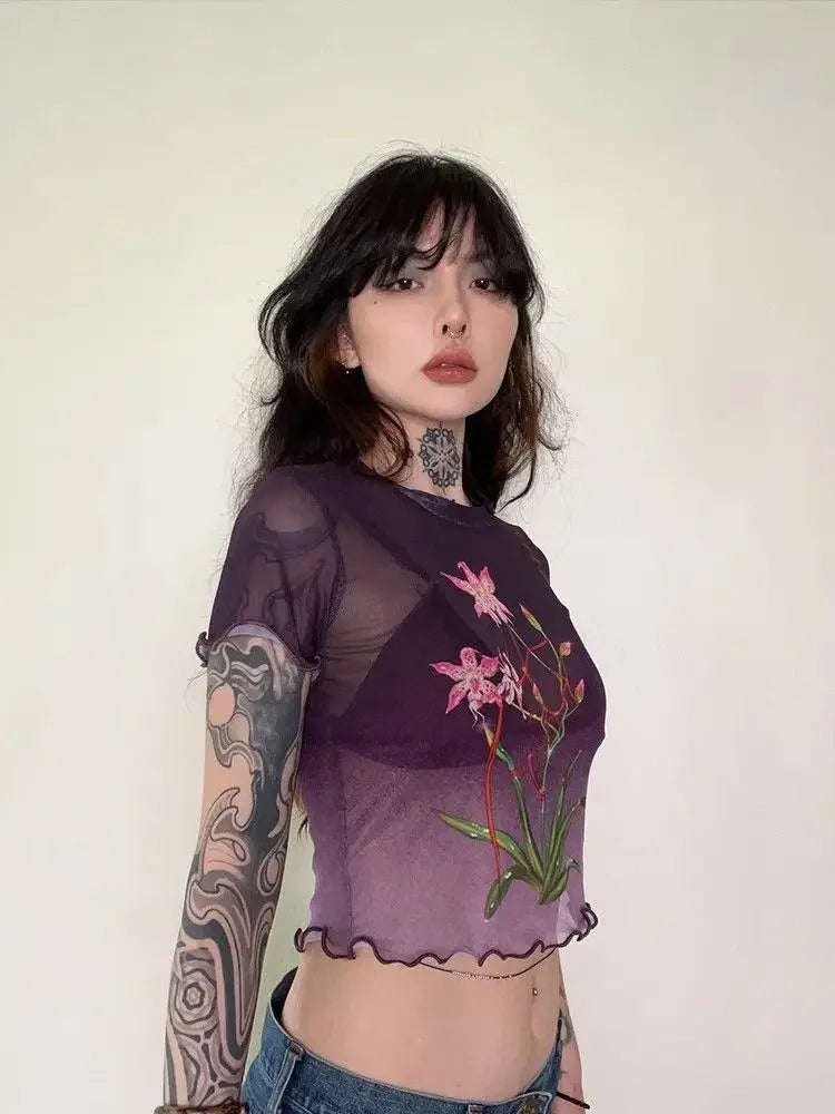 Y2K Vintage Mesh Baby Tee