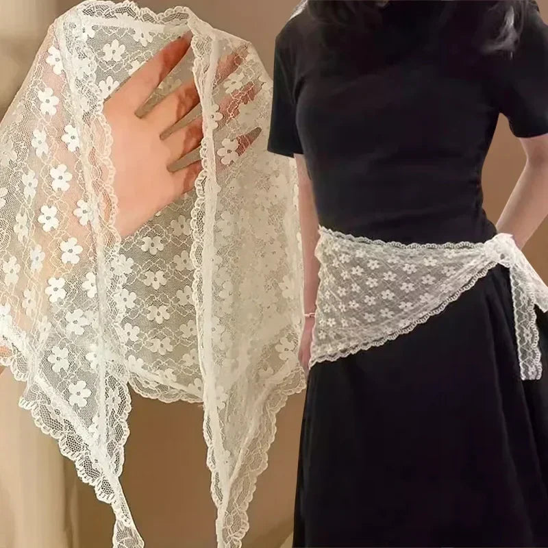 Triangular Lace White Woven Bandana