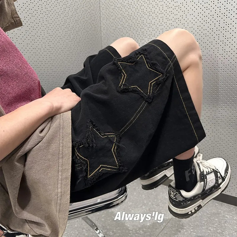 Y2K Drawstring Star Embroidered Shorts