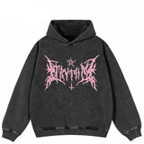 Y2K Retro Tribial Black Washed Hoodie