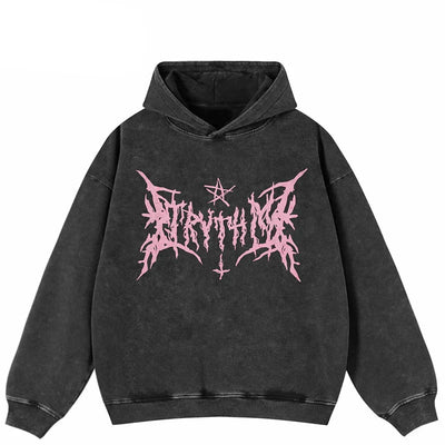 Y2K Retro Tribial Black Washed Hoodie