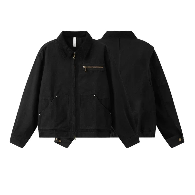 Boxy Black Cotton Varsity Jacket