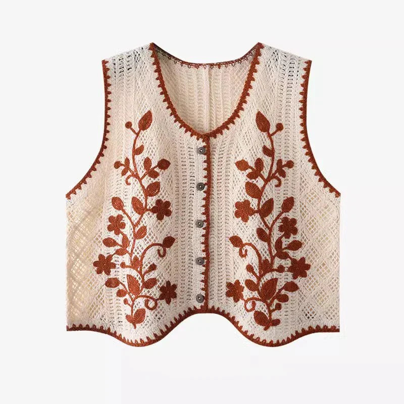 Flower Embroidery Crochet Waistcoat Top Sleeveless Vest