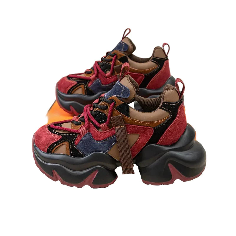 Chunky Leather Plush Color Block Sneakers