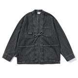 Drawstring Vintage Loose Fit Denim Kimono