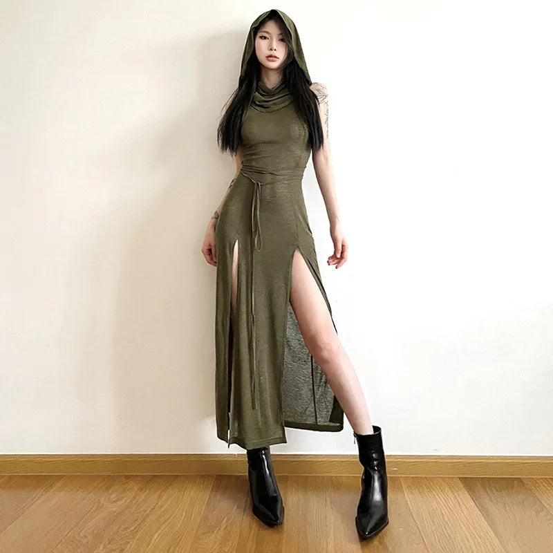 Gothic Hooded Cut Out Maxi Dress
