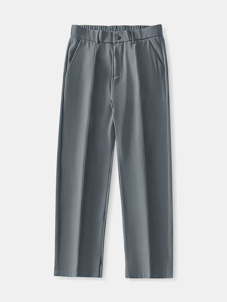 Semi-Wide Banded Waist Straight Loose Pants