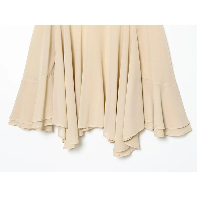 Women Loose Elegant Chiffon Beige Blouse