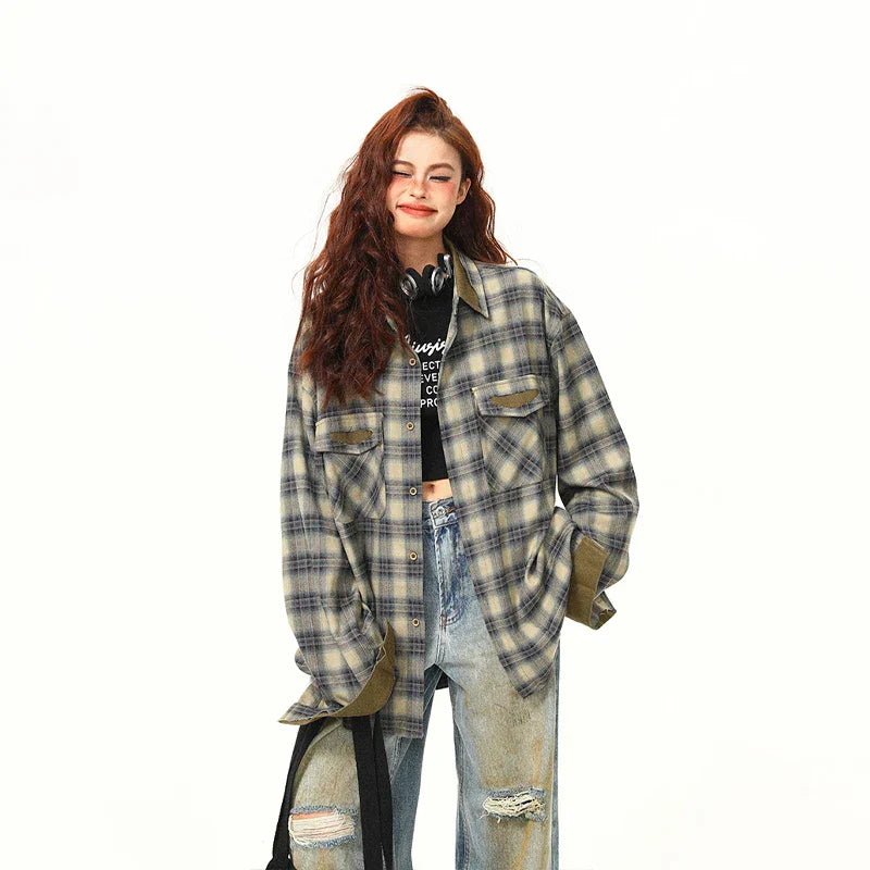 Casual Contrasting Color Plaid Shirt