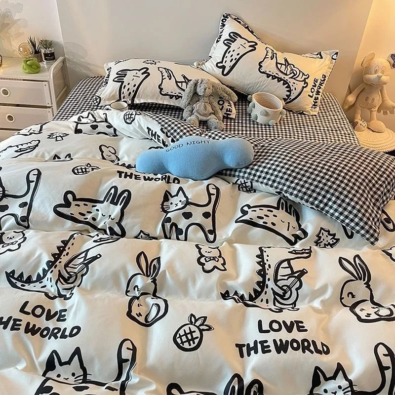 Korean Pink Letter Bedding Set