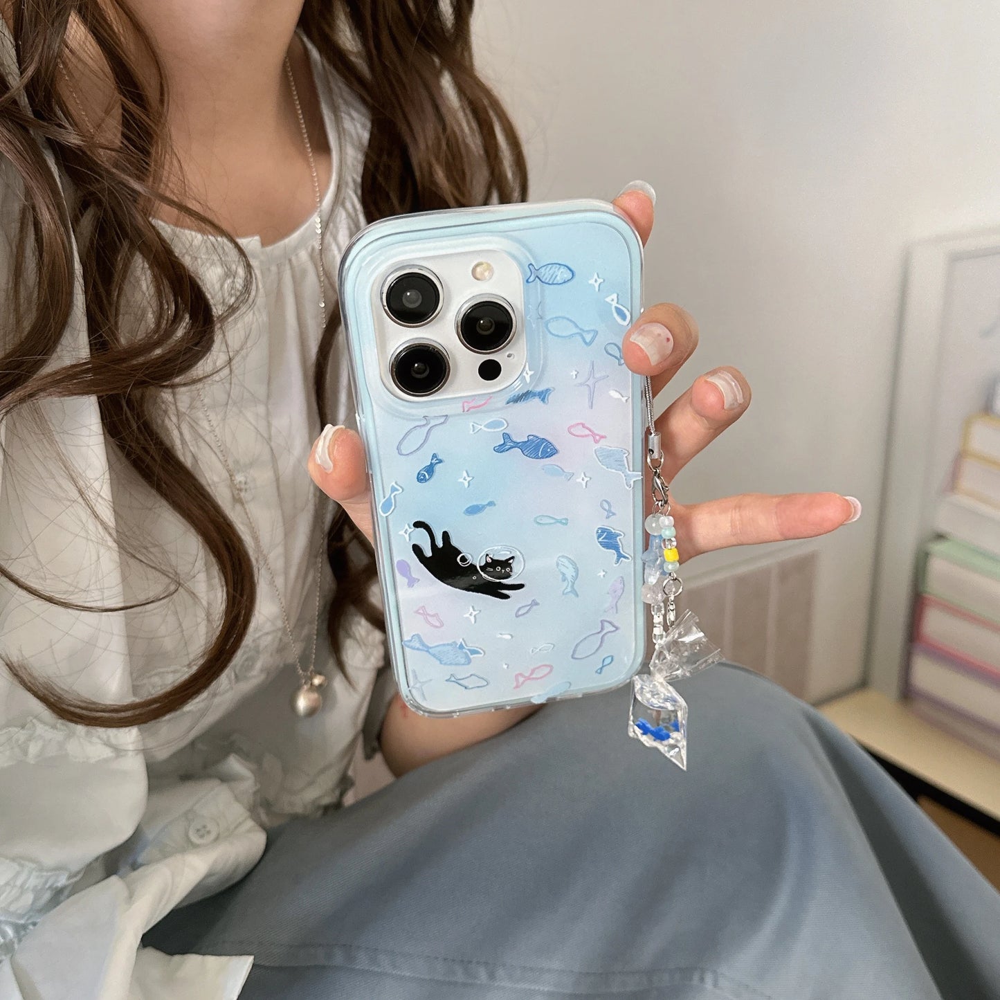 Blue Cartoon Fish Cat Fashion iPhone Cases