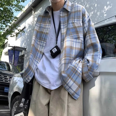 Y2K Plaid Flannel Men Shirt