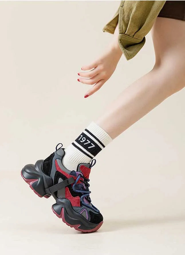 Chunky Leather Plush Color Block Sneakers