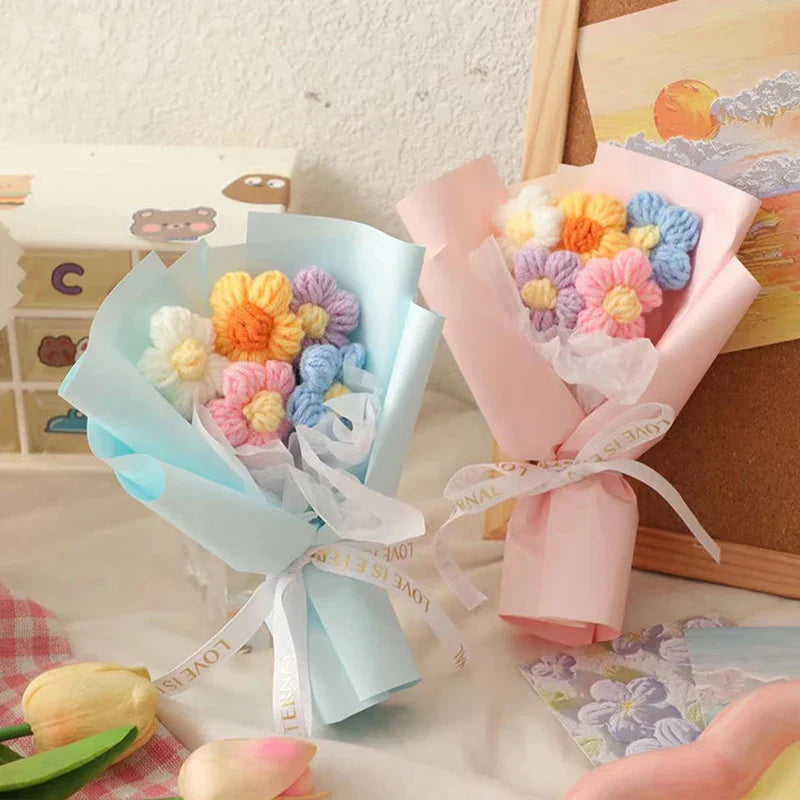 Vintage Handmade Mini Bouquets Crochet Flowers