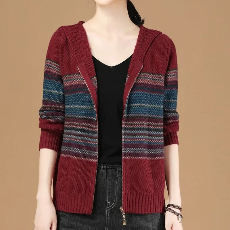 Colorful Loose Hooded Zipper Sweater
