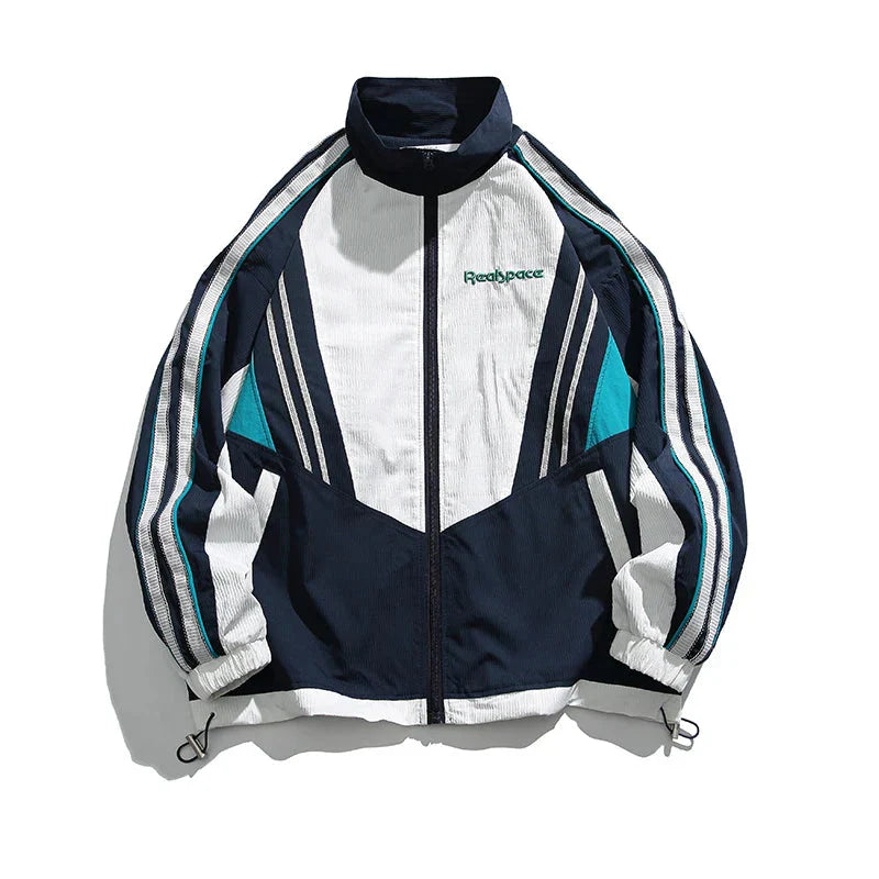 Lightweight Blue Patchwork Windbreaker Jacket